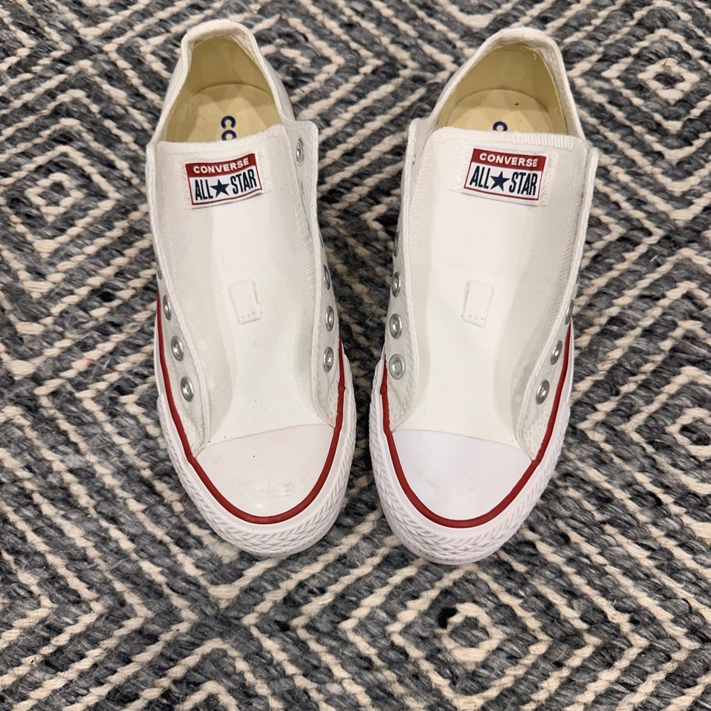 Converse White Slip-On Sneakers with Red Trim